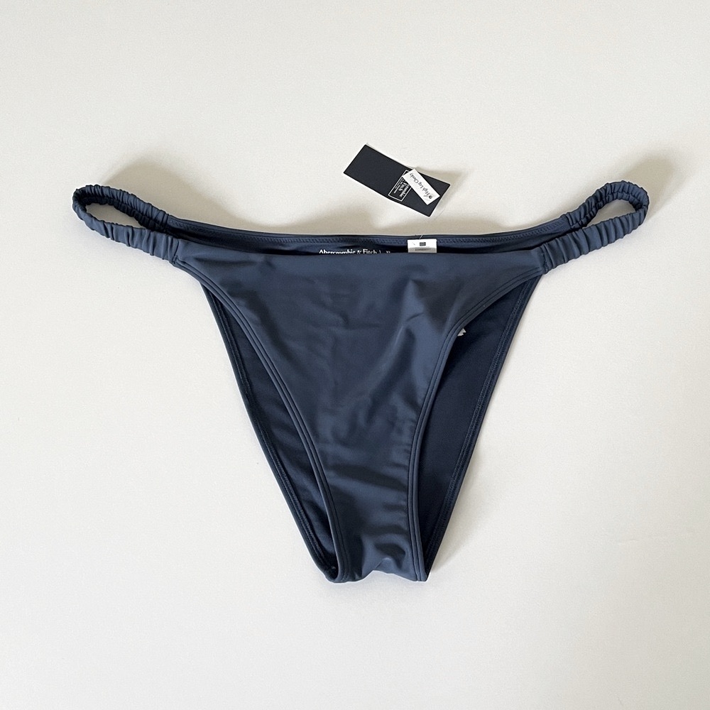 Abercrombie & Fitch Cheeky Bikini Bottom Blue High Leg Swim Beach Coastal